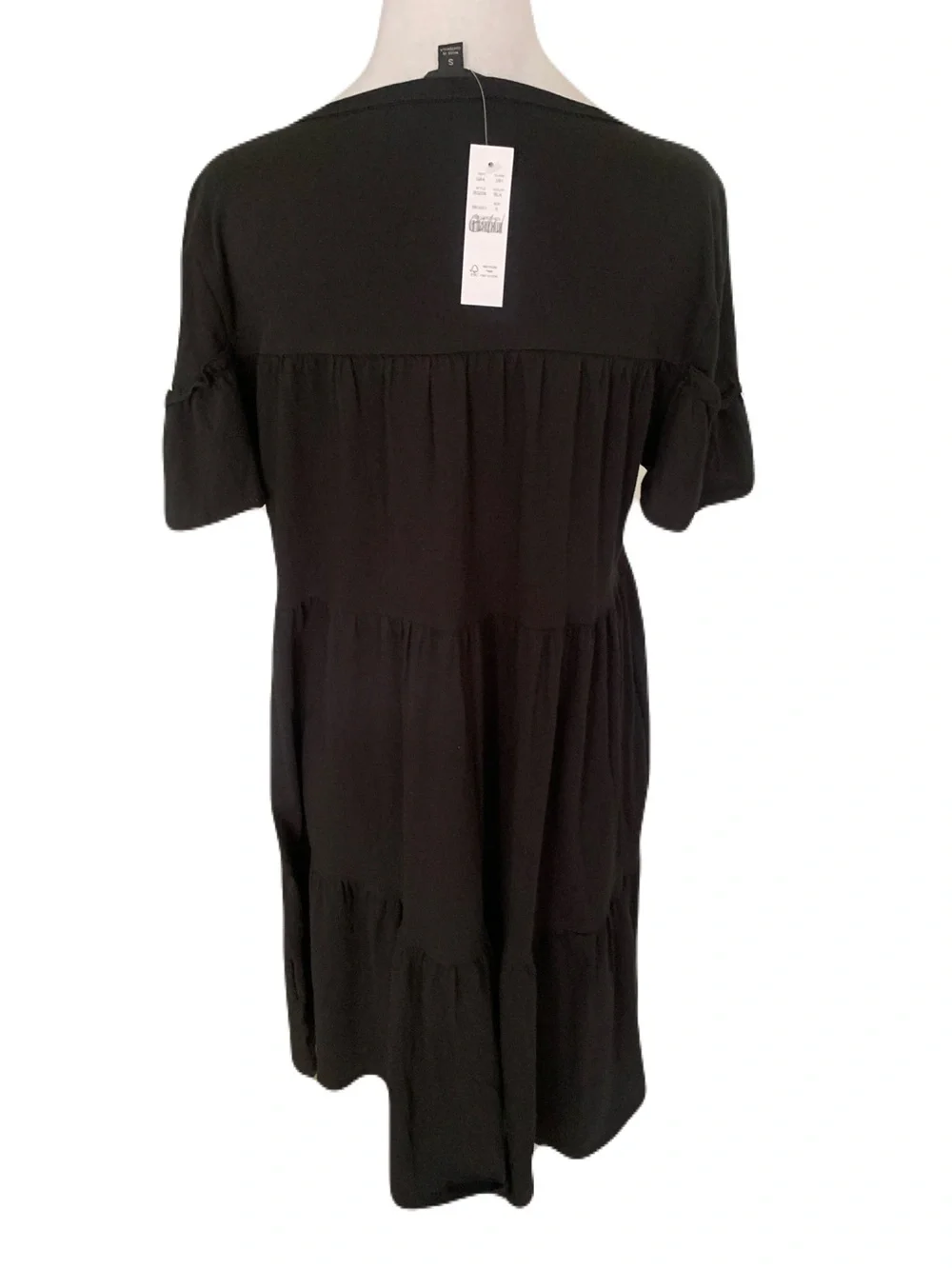 NWT J. Crew Small Black Tiered Mini Dress with Tie-Front Keyhole Casual Classic
